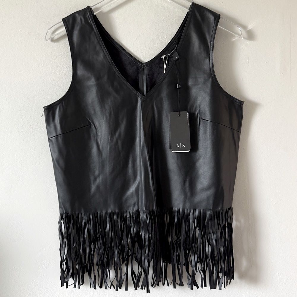 ⭕️ A|X Armani Exchange Black Leather Top Fridges Boho Style Medium
